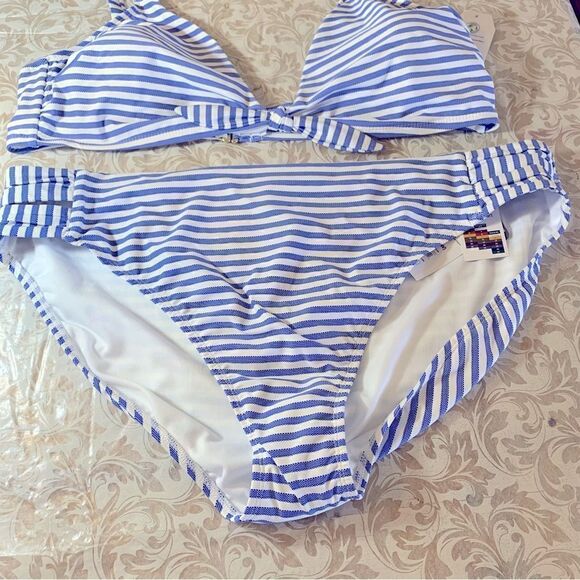 Time and Tru Swimsuit Bikini Blue/White Striped Sz 3X 24W-26W NWT Gorgeous - Picture 3 of 8